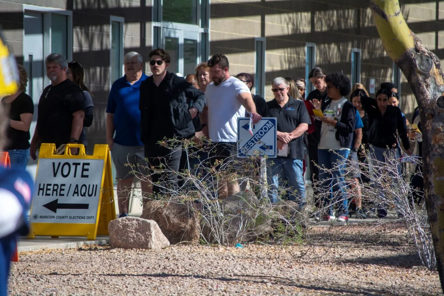 Americans lined up at a polling place to vote