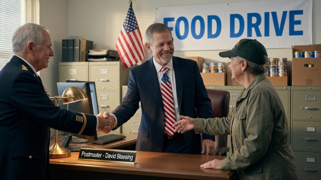 Postmaster David Blaesing at the USPS and NALC food drive