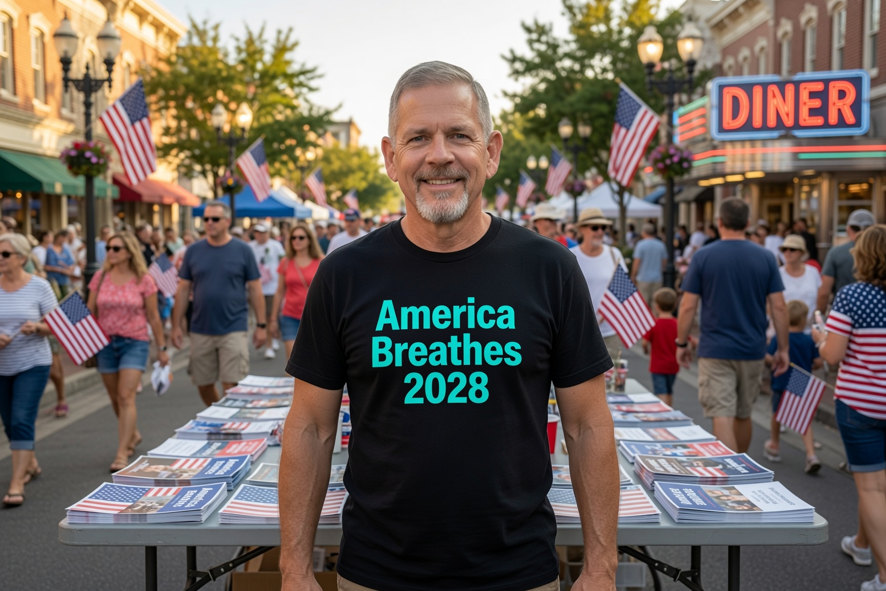 David on Main Street America with an information table