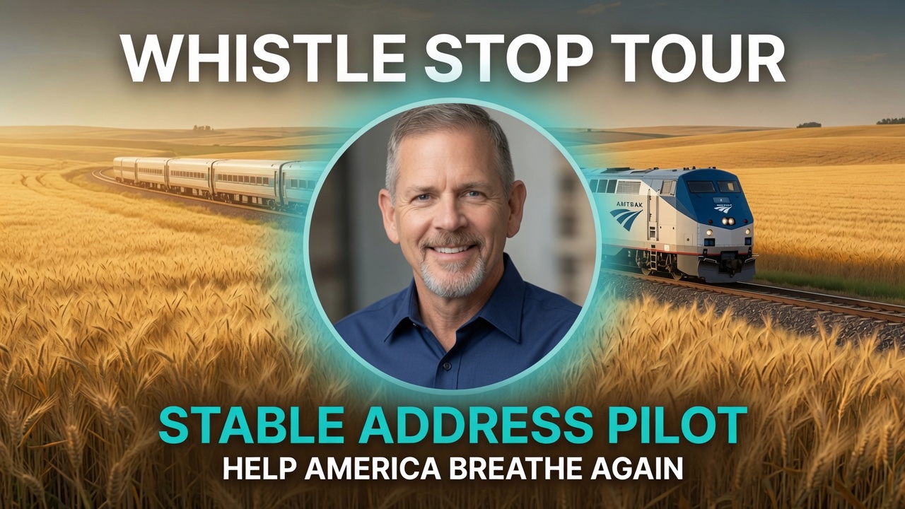 David riding the Whistle Stop Tour, carrying the Stable Address mission forward