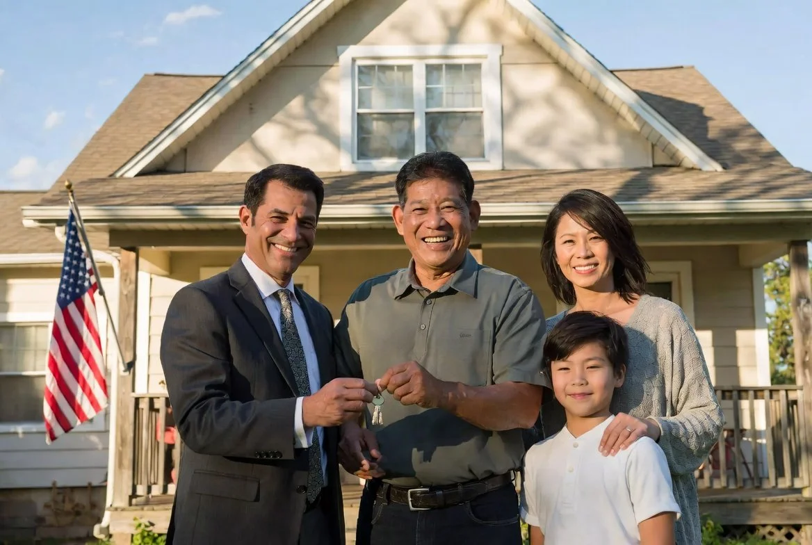A family receiving the keys to a stable home