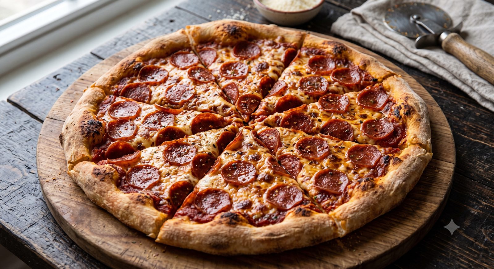 A pepperoni pizza David made