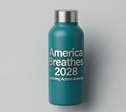 America Breathes 2028 insulated water bottle in teal